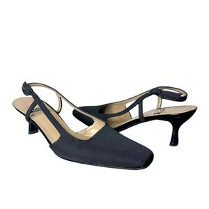 Stuart Weitzman Textured Navy Slingback Kitten Heel Pumps